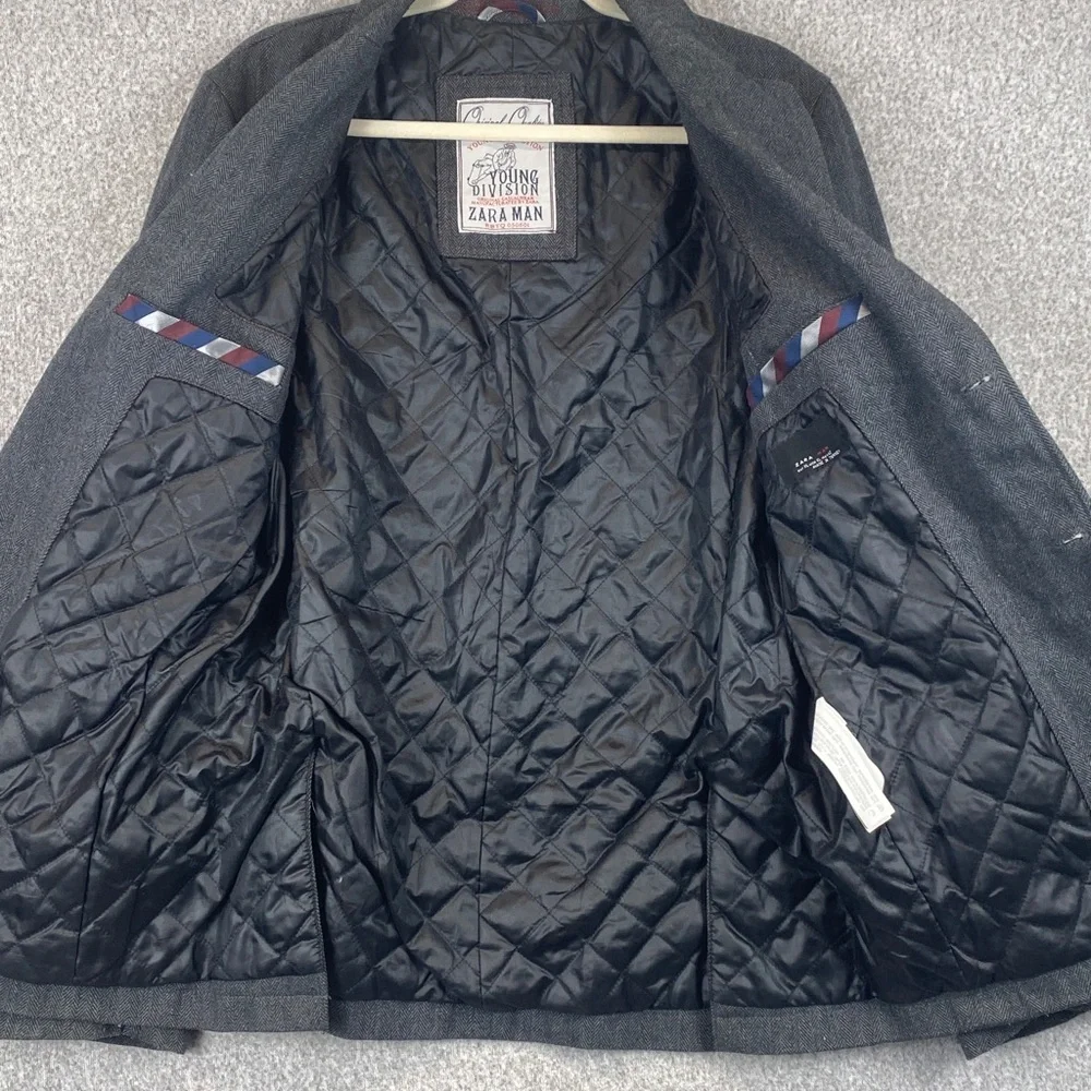 Zara man herringbone blazer XL elbow patch quilted lining winter Young Division